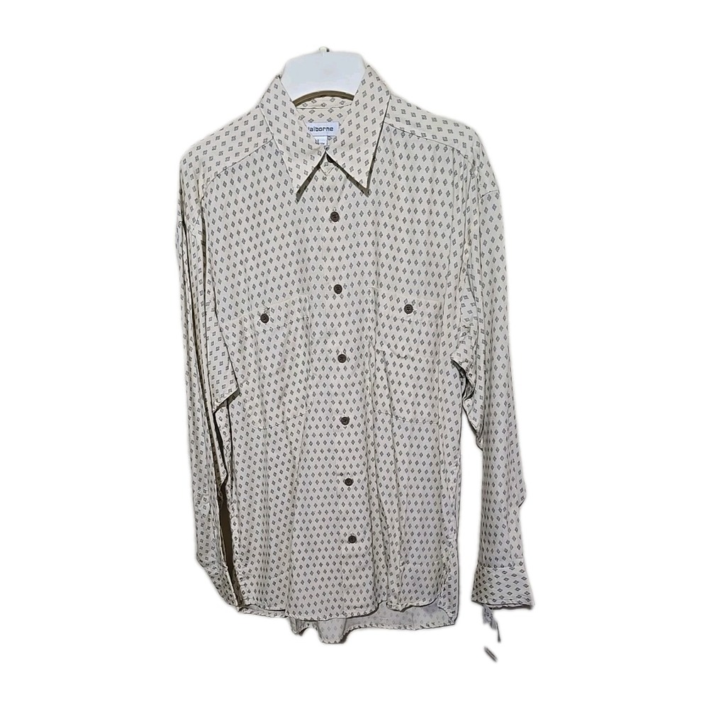 NWT Vtg Liz Claiborne Beige Argyle Pockets Button Down Shirt Womans Size Small